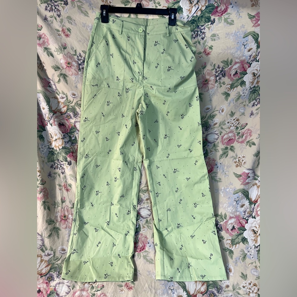 Cider Light Green Floral Trousers - Picture 2 of 11